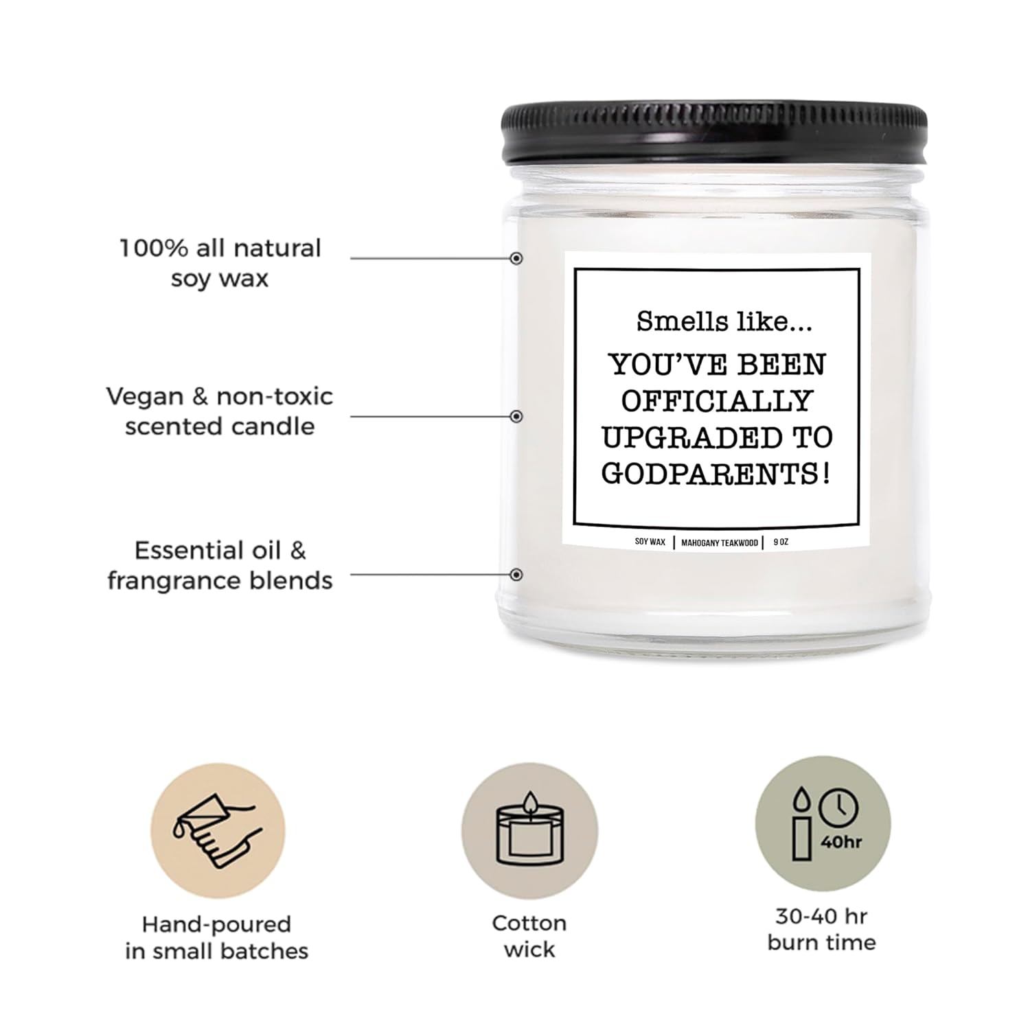 You Nique Designs Godparents Proposal Gift Candle 9 Oz Candle - God Parents Presents Proposal Gifts - Gift When Asking Someone To Be Godparents - Godparents Proposal Ideas (Mahogany Teakwood)