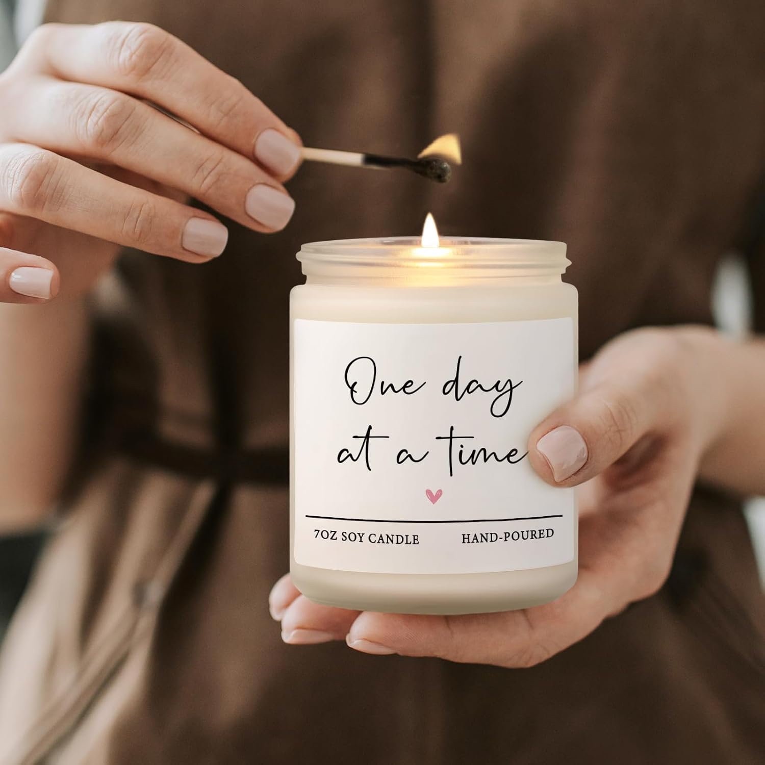 Get Well Gifts For Women Men, Thinking Of You Gift-One Day At A Time Lavender Scented Candle 7Oz, Inspirational Breast Cancer Care Present, Encouragement Sympathy Bereavement Christmas Gift