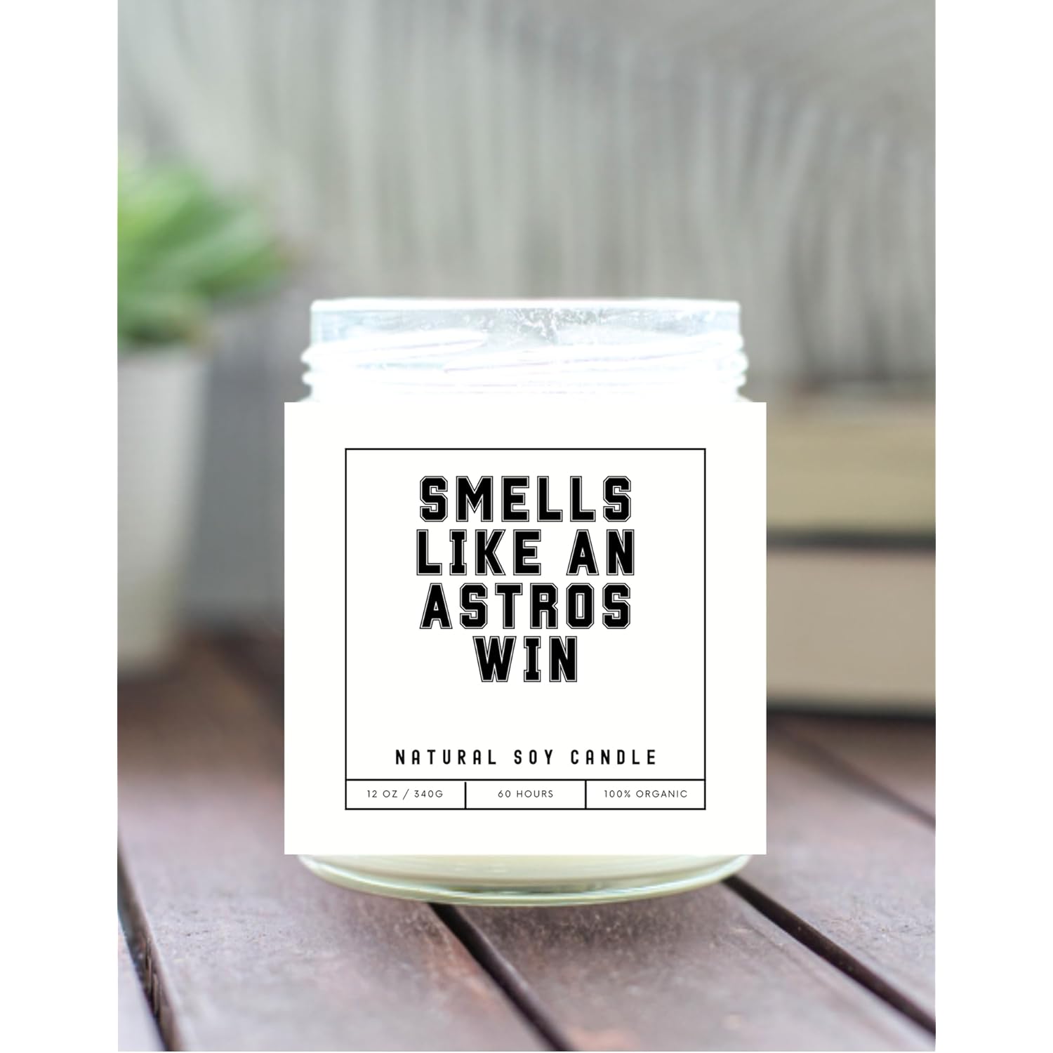 Smells Like An Astros Win Sports Candle - Scented Soy Wax Candle (8.0 Oz) 50-60 Hour Burn Time, Cotton Wick, Frosted White Glass Jar, (Vanilla)
