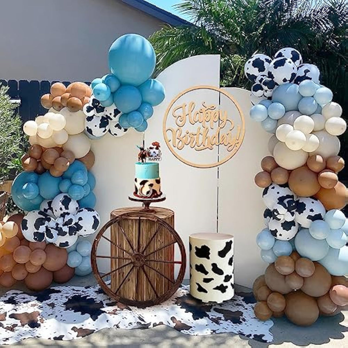 Blue Cow Balloon Garland Kit: Farm Cowboy Party Decorations