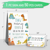 Baby Shower Games Guess How Many Eggs Sign(1 Standing Sign-50 Guessing Cards) Dinosaur Theme Party Activities Decorations Game Cards Kit For Baby Showers, Newborn Parties, Birthdays Decorations-34