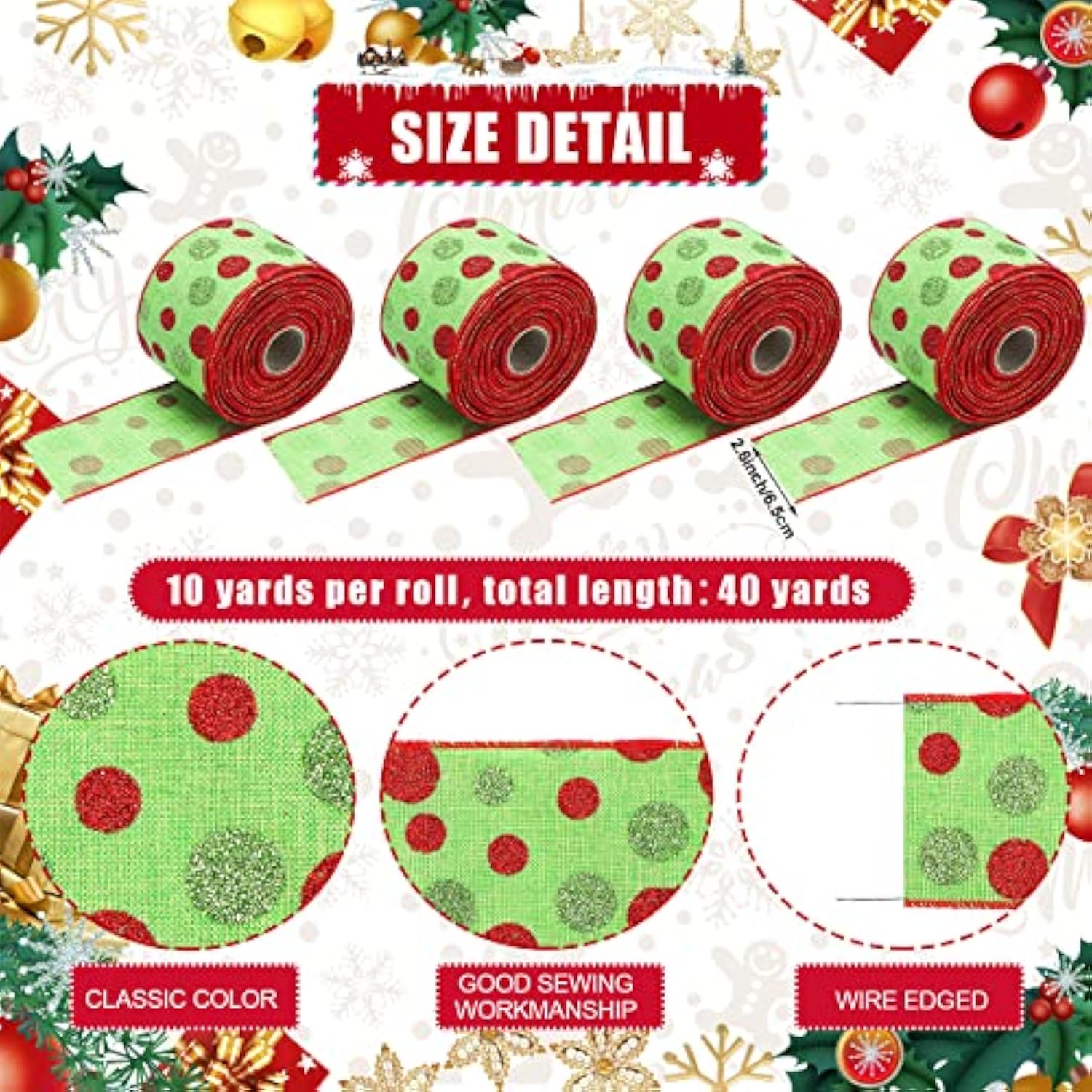 4 Rolls 40 Yard Christmas Glitter Ribbons For Crafts Christmas Ribbon