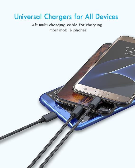 2 Pack 5 in 1 Multi Charging Cable 4FT Nylon Braided USB A USB C Universal Fast Charger Cord for iPhone Samsung Android