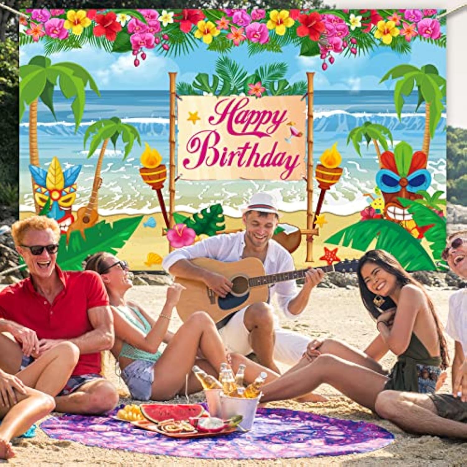 Hawaiian Luau Birthday Backdrop  Aloha Beach Party Banner