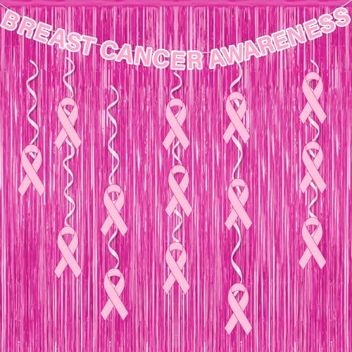 Breast Cancer Awareness Decorations Pink Ribbon Foil Fringe Curtains