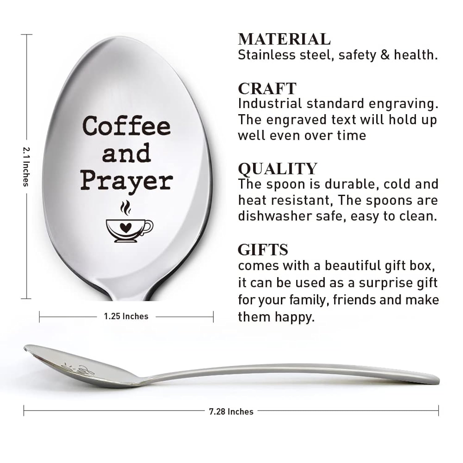 Christian Coffee Spoon Gifts For Women Men, Birthday Thanksgiving Christmas Religious Gifts For Coffee Lover Mom Dad Daughter Son, Engraved Stainless Steel Spoon
