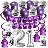 Finally Legal Purple Party Pack - Pre-Strung Banner, Balloon And Swirls - 21St Birthday Decorations For Him Or Her - Party Supplies And Gifts