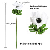 7Pcs Anemone Artificial Flowers Real Touch Silk Flower Wedding Bride Bouquet Diy Home Decor (White)