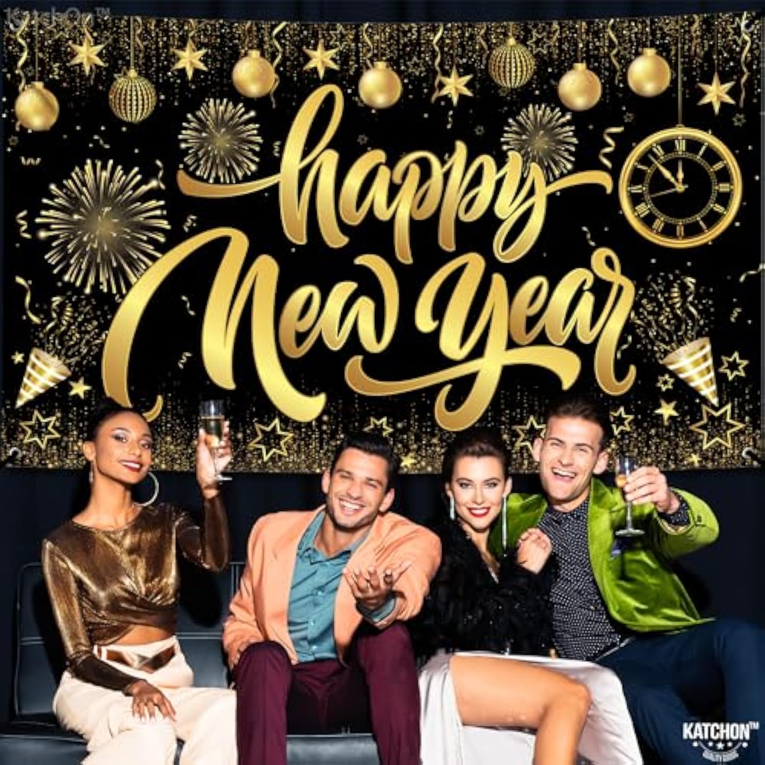 Xtralarge Happy New Year Banner 72x44 Inch 2026 Party Backdrop