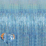 4 Pack Light Blue Fringe Curtain Backdrop, 3.2Ft X 8.2Ft Sparkle Metallic Tinsel Foil Fringe Streamers Background For Photo Booth Birthday Wedding Baby Shower Party Thanksgiving Christmas Decorations