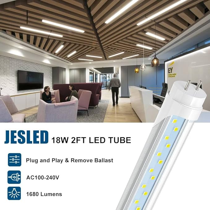 4 Pack 2FT T8 LED Tube Lights 12W 1680LM 6000K Dual End Ballast Bypass F20T12 Replacement