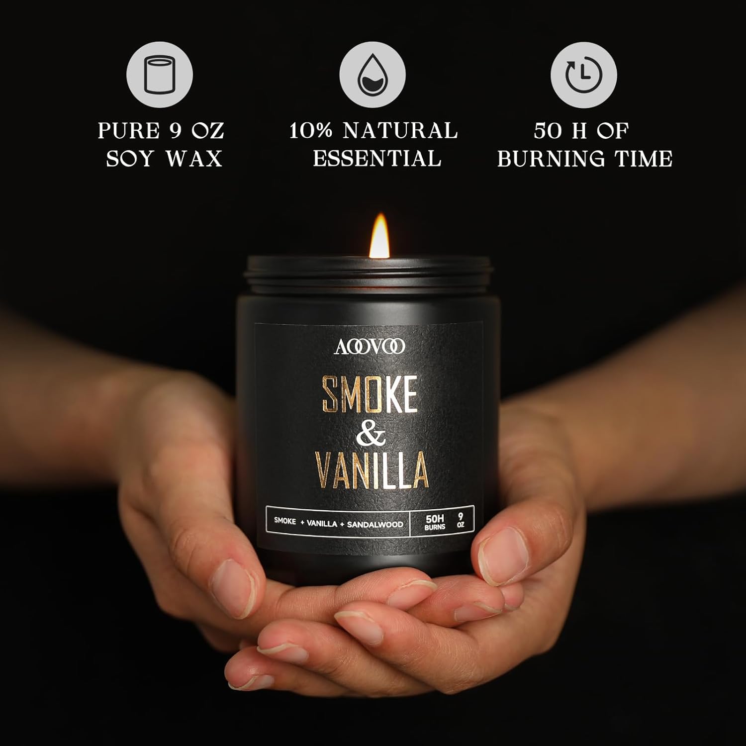 Scented Candles For Men - Smoke & Vanilla Candles For Home Scented, Masculine Black Candle Gift For Women & Men, Gifts For Birthday, 9 Oz Natural Soy Wax