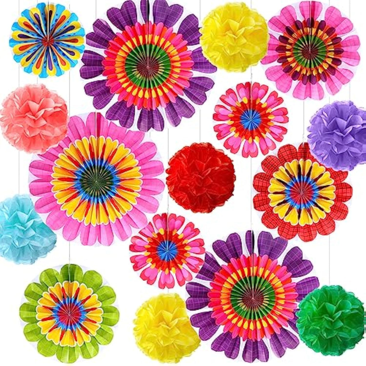 21 Pcs Spring Flower Hanging Paper Fans Flower Paper Fans Classroom Decorations Springtime Summer Tissue Pom Poms For Ceiling Wedding Birthday Party Supply Classroom Decor(Spring Flower)