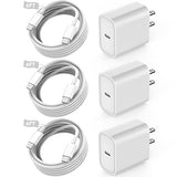 3 Pack 20W USB C Fast Charger with 6FT USB C Cable for iPhone 17 16 15 iPad Wall Charger