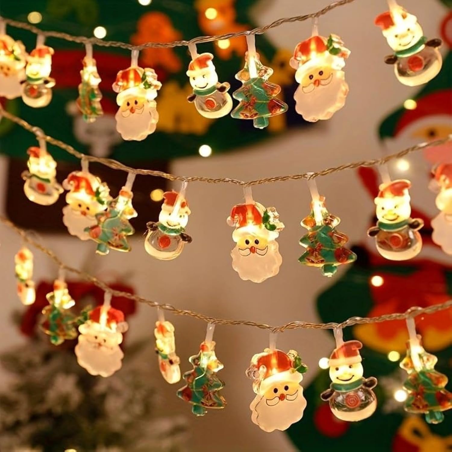 Christmas String Lights,20 Ft 40 Led Snowman Santa String Lights Xmas Tree Lights, Waterproof Fairy Christmas Lights,Bat