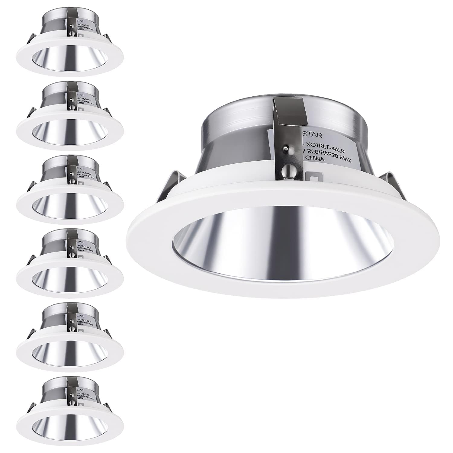 TORCHSTAR 4 Inch Brighter Classic Recessed Light Trim, Metal Step Baffle, Fit Halo/Juno Remodel Housing, 4 Inch Can Light Trim for PAR16, PAR20, BR20, Aluminum Reflector, Pack of 6