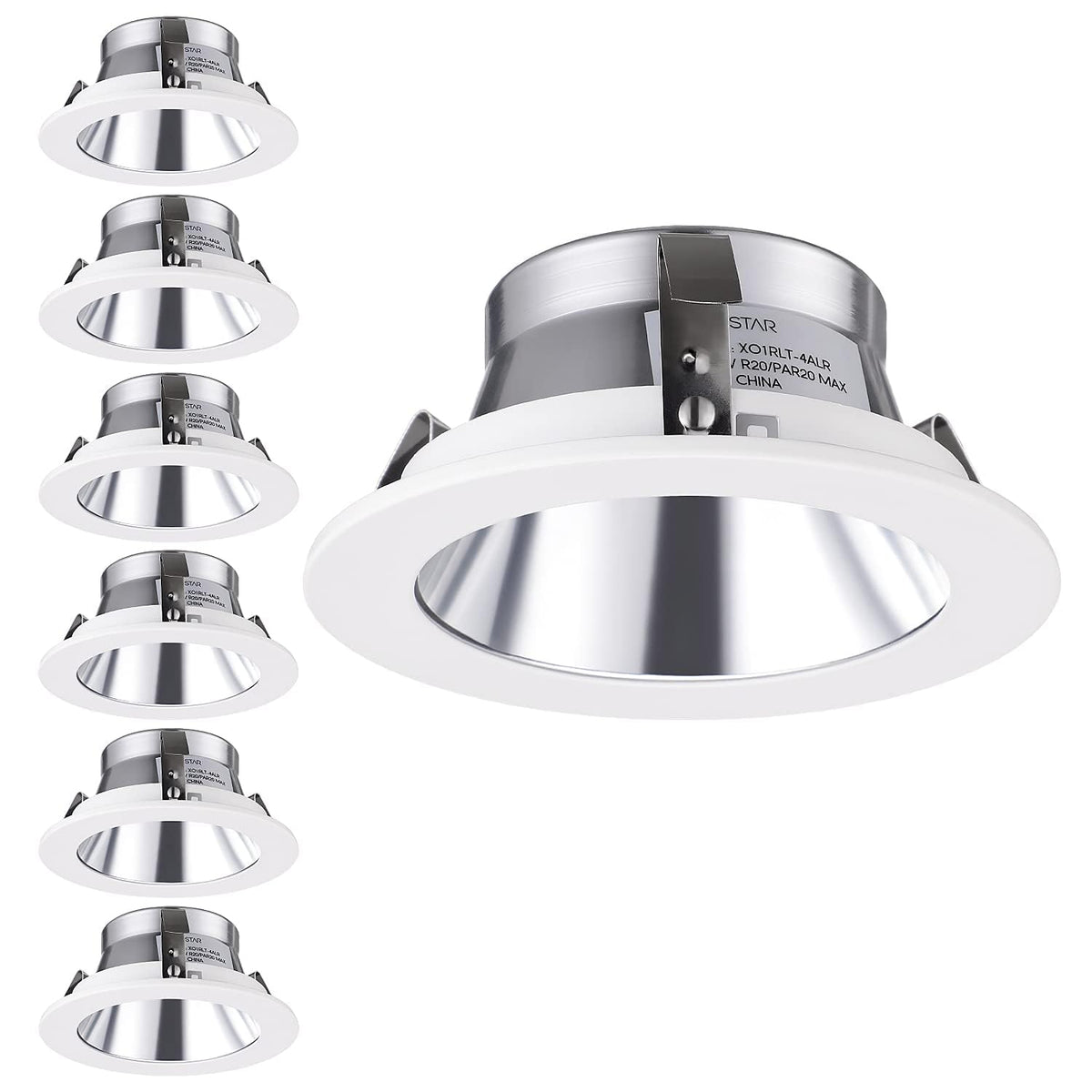 TORCHSTAR 4 Inch Brighter Classic Recessed Light Trim, Metal Step Baffle, Fit Halo/Juno Remodel Housing, 4 Inch Can Light Trim for PAR16, PAR20, BR20, Aluminum Reflector, Pack of 6