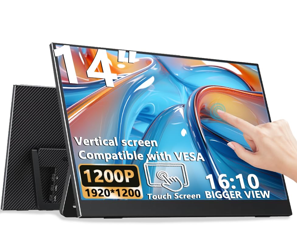Portable Monitor Touchscreen 14 1920 * 1200P Gaming Display,Built-In Stand Speakers Hdr Ips External Monitor For Laptop Portable,Travel Monitors For Laptop Mac Pc Phone Ps4/5 Xbox Switch