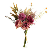 Artificial Mixed Flower Bouquet - Roses, Globe Chrysanthemum & Peonies Fake Flowers For Home Decor, Centerpiece, Party Arrangements, Wedding (Red)