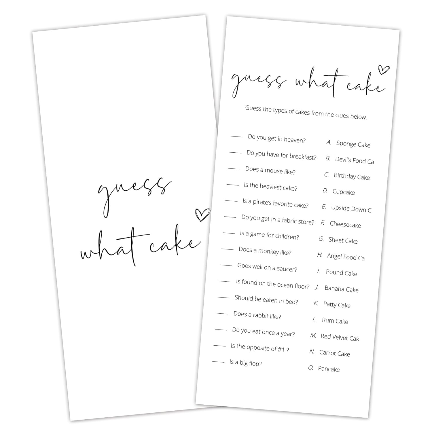 Bridal Shower Games, What Cake, 25Pcs 4X9Inch Minimalist White Double-Sided Bridal Game Cards With 1 Answer Key, Wedding Shower Games For Guests, Engagement Bachelorette Party Supplies - A03