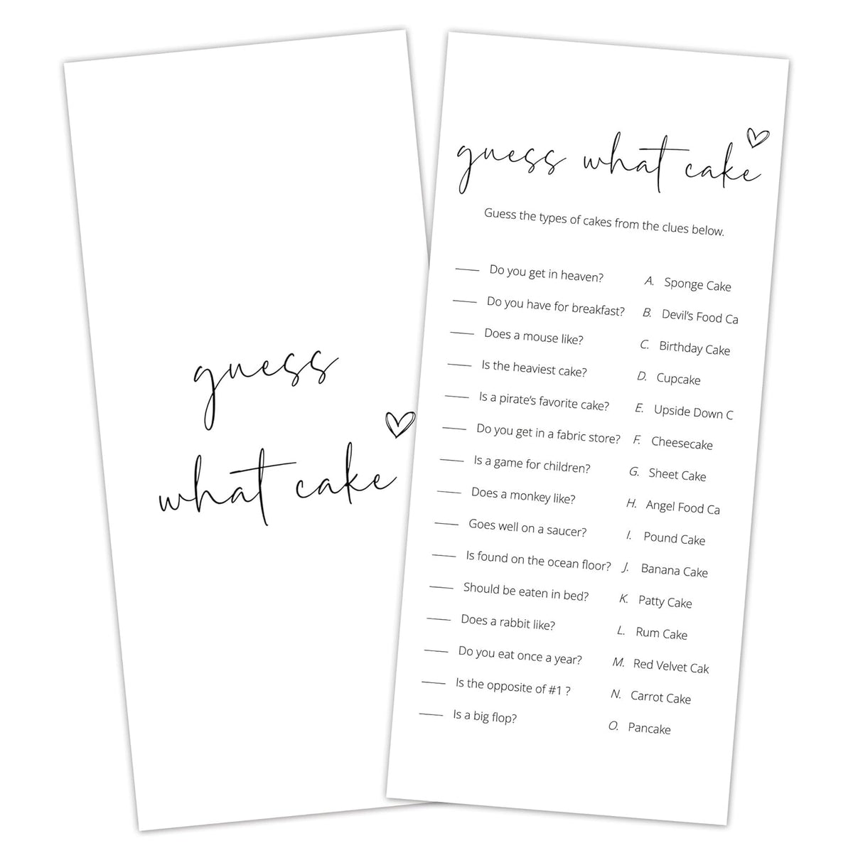 Bridal Shower Games, What Cake, 25Pcs 4X9Inch Minimalist White Double-Sided Bridal Game Cards With 1 Answer Key, Wedding Shower Games For Guests, Engagement Bachelorette Party Supplies - A03