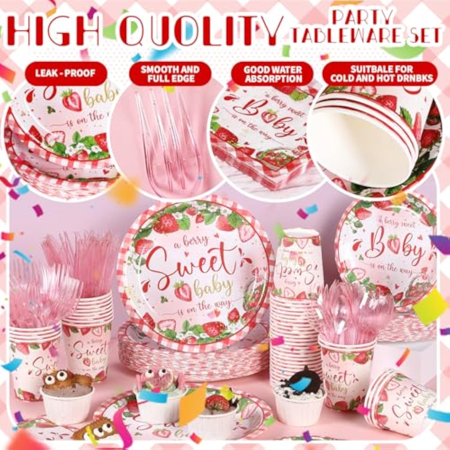 350 Strawberry Baby Shower Decorations For 50 Guests A Berry Sweet Baby Is On The Way Party Supplies For Girls Disposable Dinnerware Set Paper Plates Napkins Cups