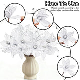 10Pcs Christmas Magnolia Flowers White Silver Artificial Flowers For Holiday Party Home Vase Decoration Glitter Velvet Magnolia Stems For Christmas Tree Wreath Decor
