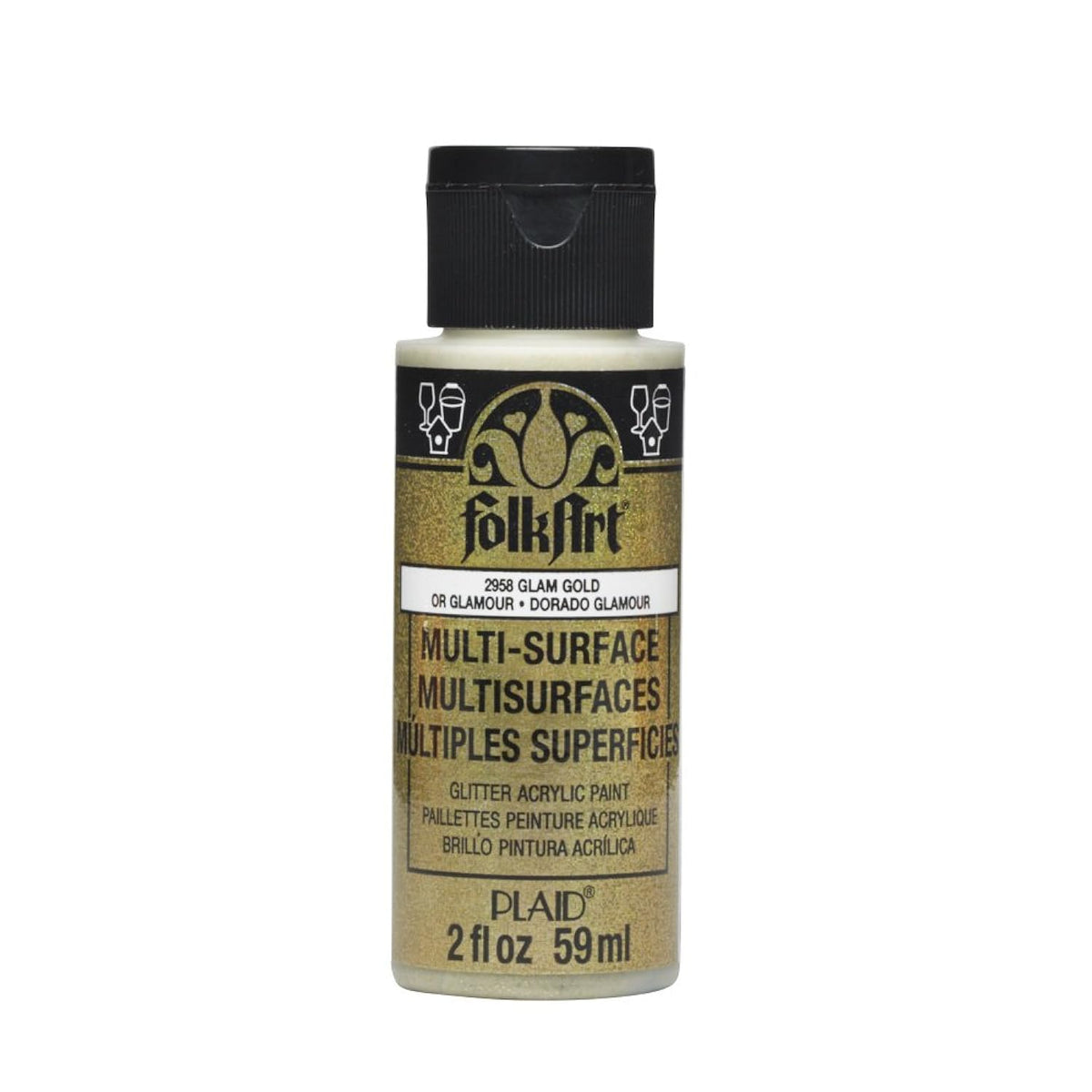 FolkArt multisurface glitter paint, 2 oz, Glam Gold