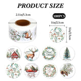 Christmas Stickers, 1000 Pcs Merry Christmas Sticker Roll, Round Self Adhesive Seals Label Sticker Decals For Xmas Holiday Seals Cards Gift Envelopes Crafts Present Box Decoration (8 Designs, 1 Inch)