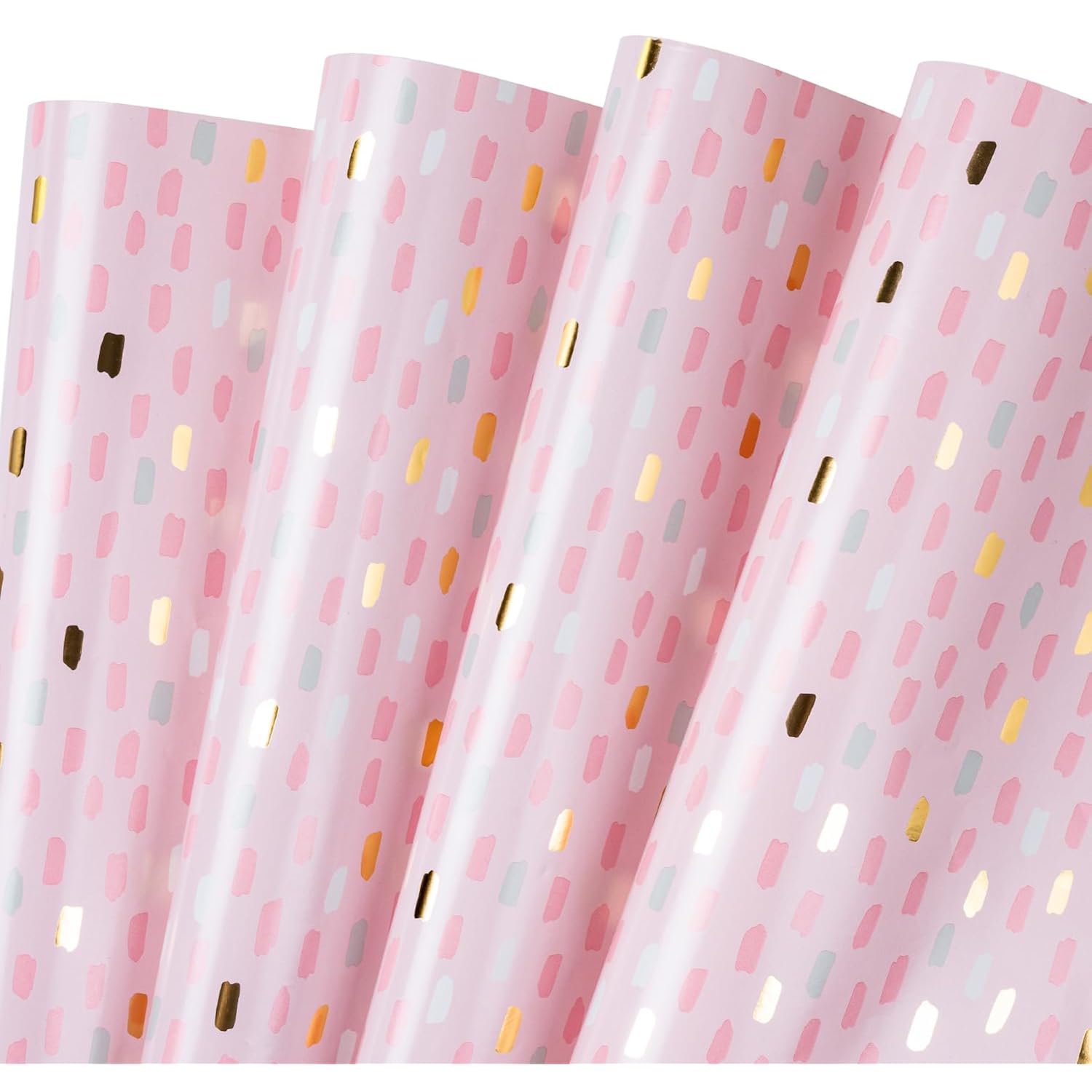 Baby Girl Wrapping Paper Sheet - 12 Sheets Foil Pink Brushstroke Design Folded Flat For Girls Birthday, Baby Showers - 19.7 Inch X 30 Inch Per Sheet