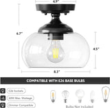 Industrial Semi Flush Mount Ceiling Light Matte Black Clear Glass Farmhouse Fixture