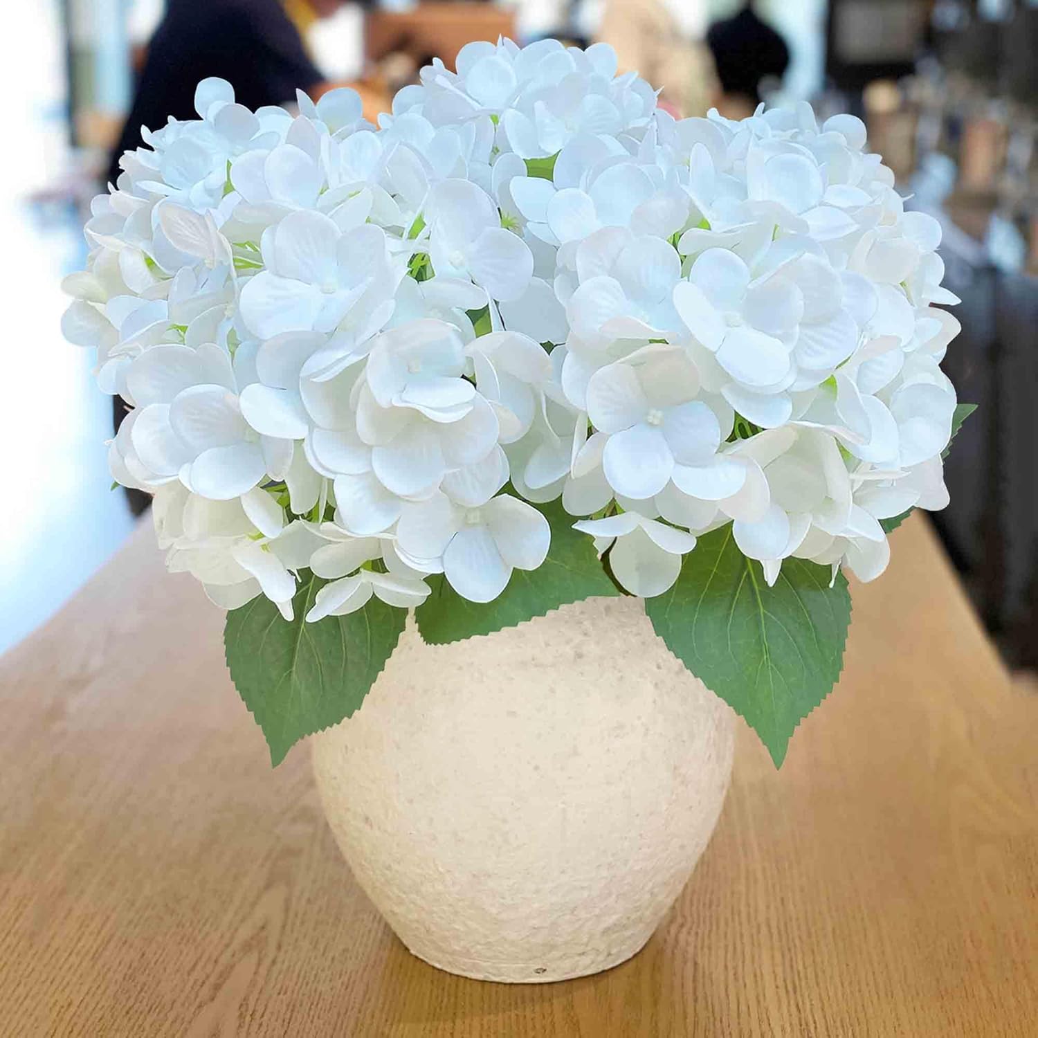 4Pcs 23 Inch Hydrangea Artificial Flowers?Large White Real Touch Hydrangeas?Fake Soft Hydrangeas With Leaves Stems - White