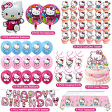 Kitty Birthday Party Supplies, Party Decorations Set Include Banner, Balloons, Hanging Swirls, Cake Cupcake Toppers, Tablecloth For Girls Kitty Theme Party