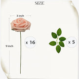Artificial Roses Flowers 16Pcs Real Touch Roses With Stem Foam Fake Roses For Diy Wedding Bouquets Centerpieces Arrangement Party Baby Shower Home Decorations (Pink Champagne)