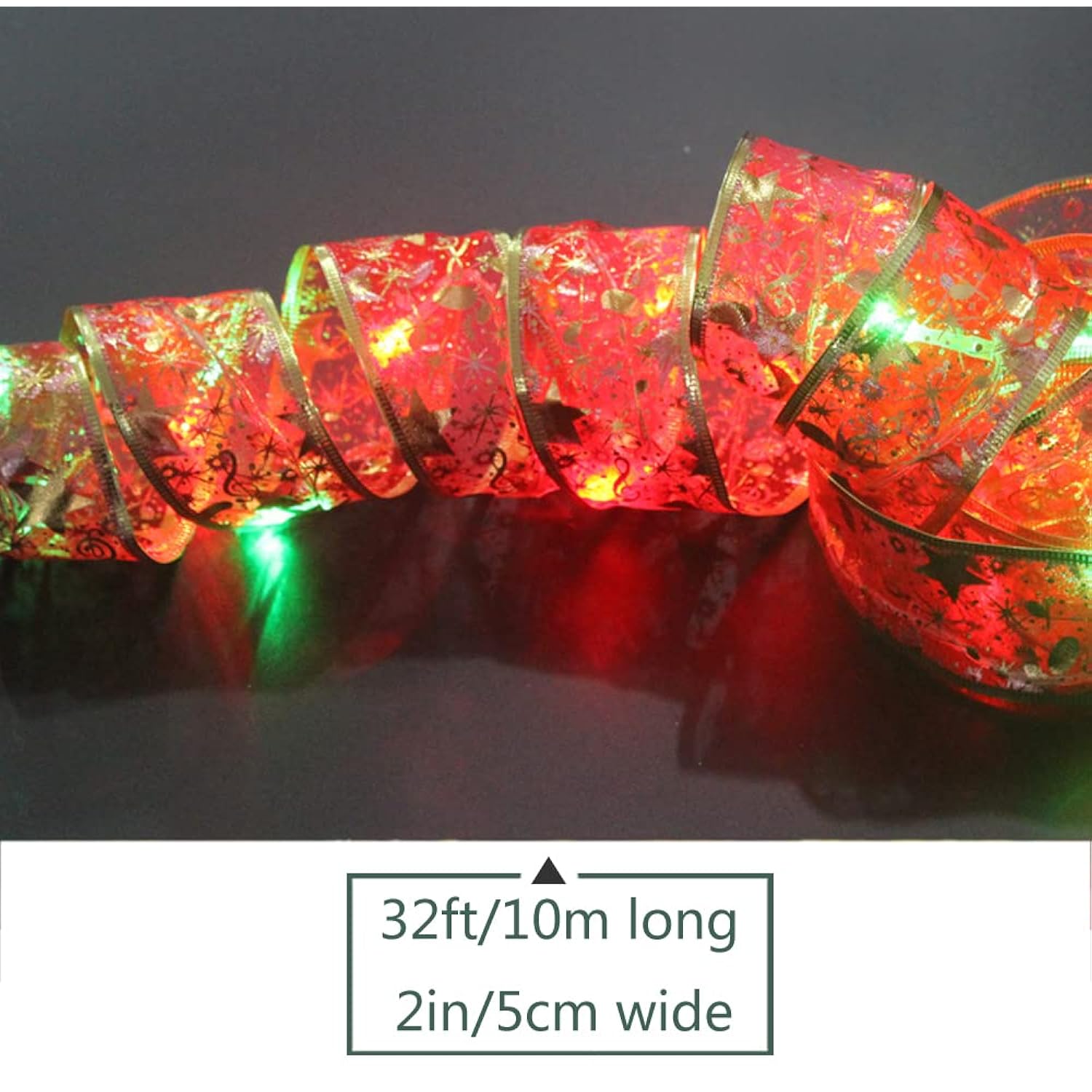 Ribbon Lights For Christmas Tree Decorations,32Ft 100 Led Lights Red Edge Wired Ribbon Fairy Lights For Xmas Tree Weddin