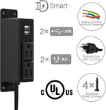 Wall Mount Power Strip 2 Outlets 2 USB Ports 6.56FT Flat Plug Extension Cord Black