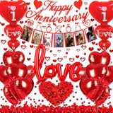 Happy Anniversary Decorations Set - Happy Anniversary Banner And Balloons, Photo Banner, I Love You And Red Heart Balloons With Rose Petals For Weddings, Valentine'S Day And Anniversaries