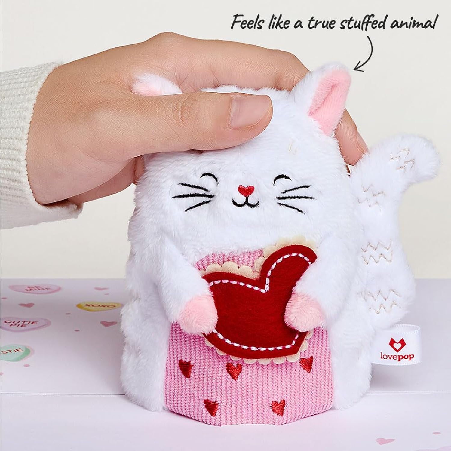 Plushpop Soft Animal Pop-Up Card For Her And Him - 3D Happy Valentine Greeting Card For Boys, Girls, Men, Women - Love Cat - 6" X 8" Card
