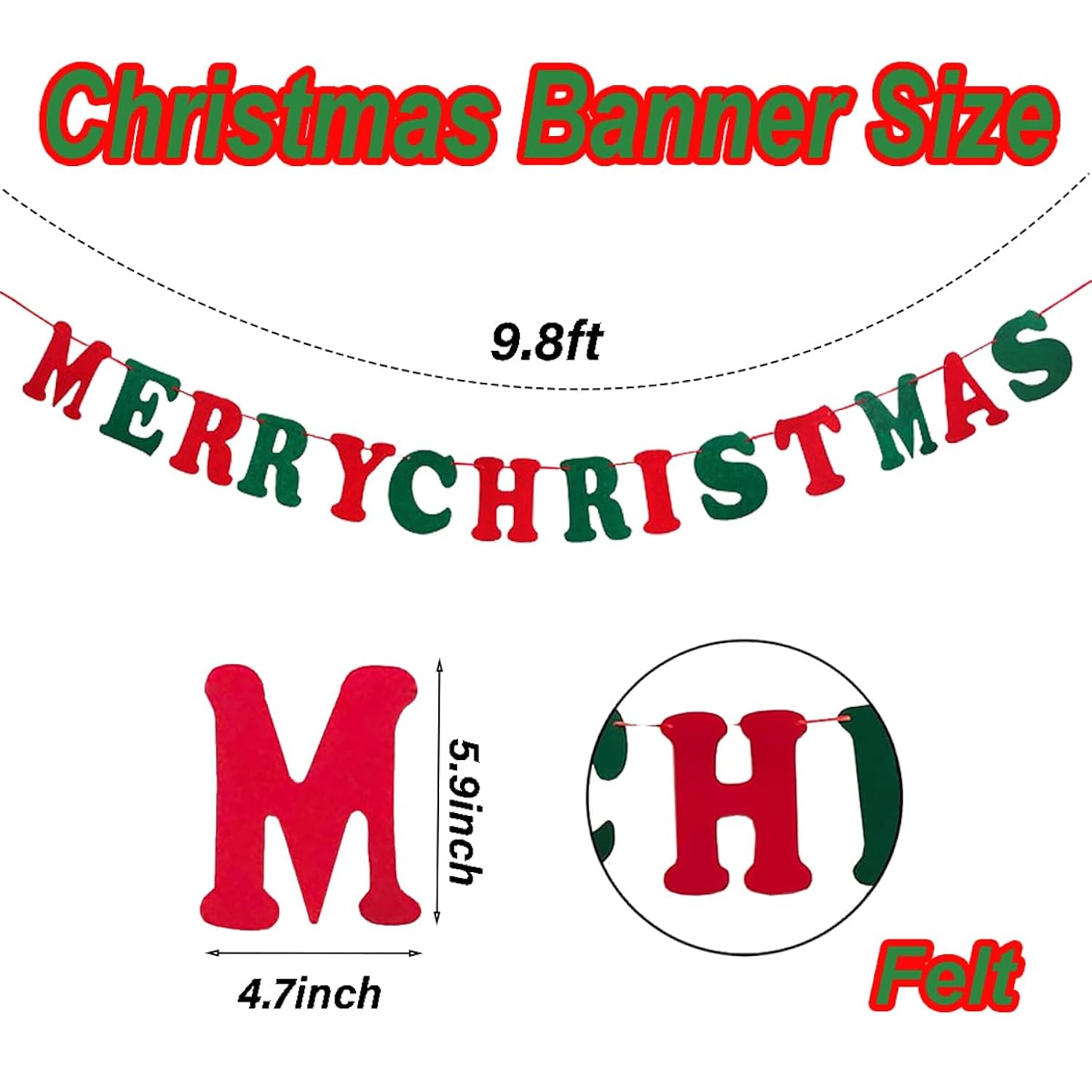 Merry Christmas Banner-Red And Green Merry Christmas Sign Felt Garland For Christma Party Decorations Holiday Mantle Fireplace Home Decor