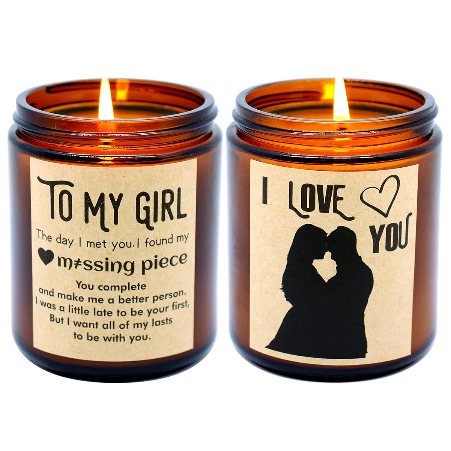 2 Packs I Love You To My Girl Gifts For Her, Romantic Lavender And Vanilla & Jasmine Scented Natural Soy Wax Glass Jar Candles Set To Girlfriend Wife