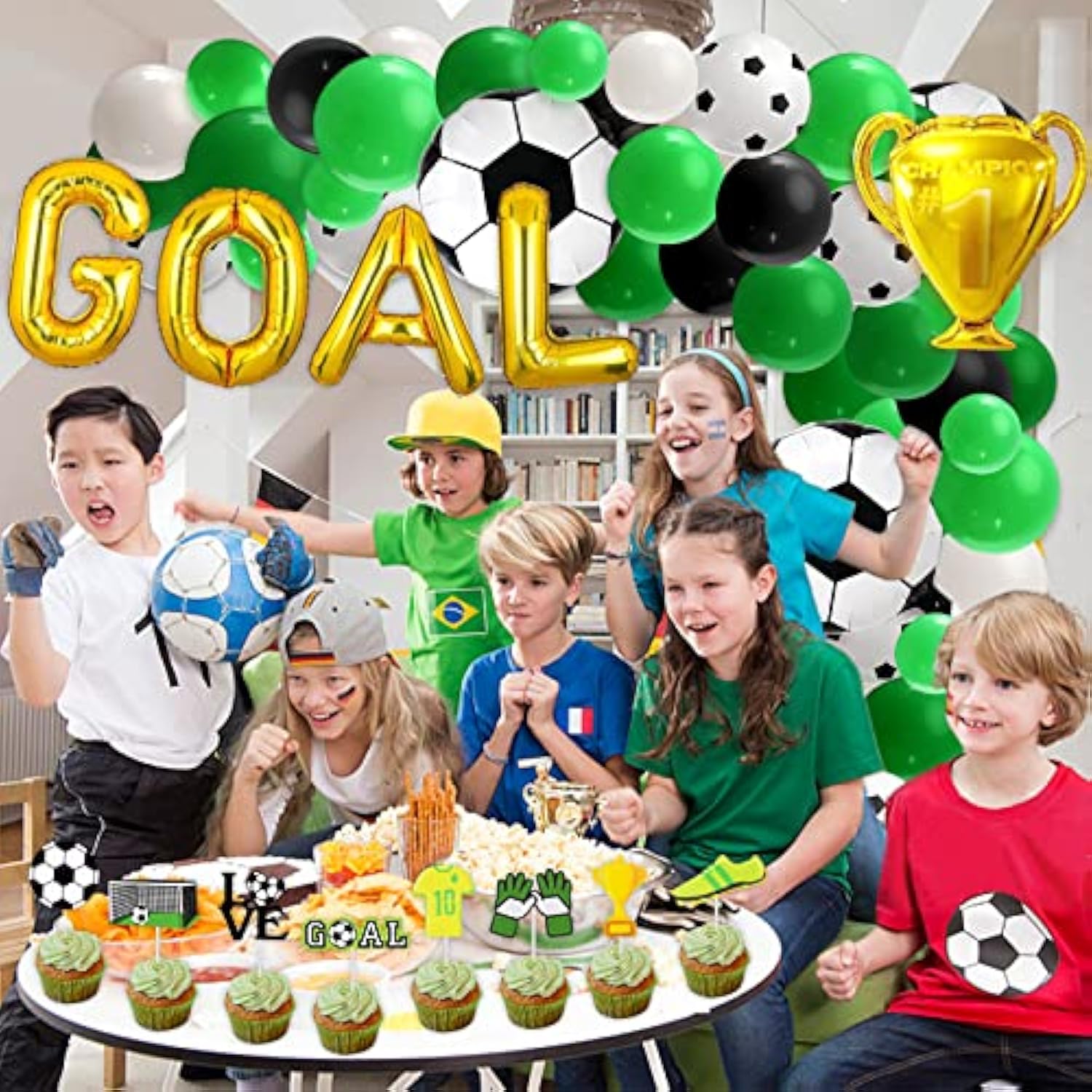 Soccer Balloons Arch Garland Kit, 107Pcs Party Decorations With Latex & Foil Balloons, Banner, Cupcake Toppers For Sports Themed Party
