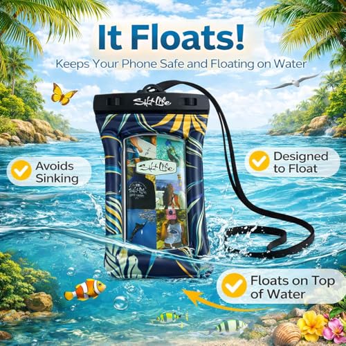 Floating Waterproof Phone Case IPX8 100% Waterproof Phone Case that Floats in Water, Universal Phone Dry Bag with Touchscreen Clear Window, Secure