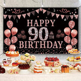 90Th Birthday Decorations Rose Gold 90 Year Old Birthday Backdrop Banner For Women Happy 90Th Birthday Party Suppiles Photography Supplies Background Happy 90Th Birthday Decoration