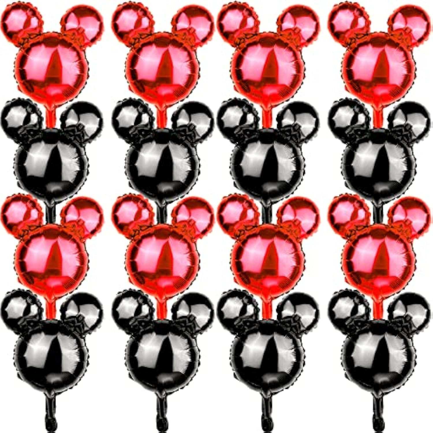 24 Pc 18" Mouse Head Foil Balloons Red & Black Mylar Party Decor & Photo Props