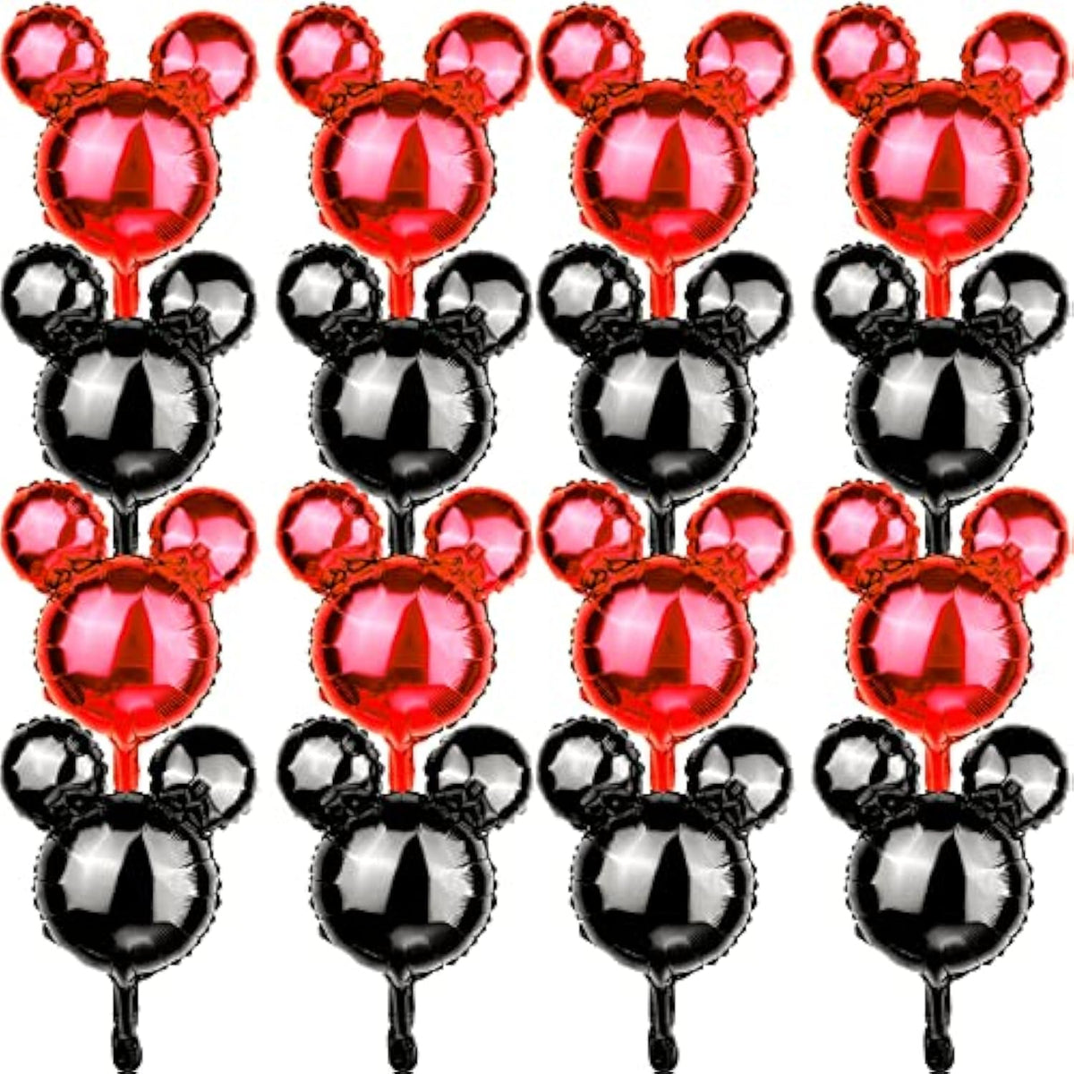 24 Pc 18" Mouse Head Foil Balloons Red & Black Mylar Party Decor & Photo Props