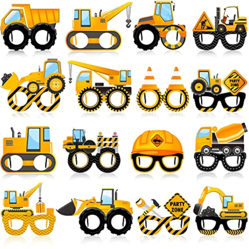 32 Pcs Construction Theme Party Eyeglasses Dump Truck Cardboard Glasses Engineering Excavator Photo Booth Props For Boy Transportation Birthday Party Supplies Favor