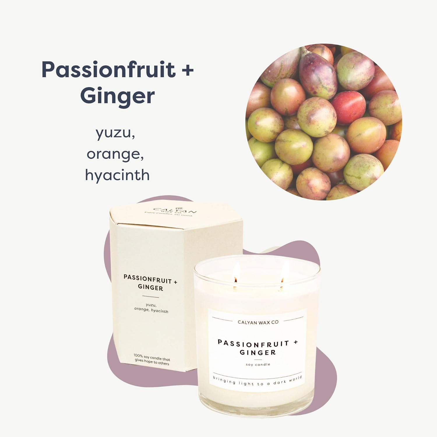 Passionfruit & Ginger 2 Wick Scented Candle - 37 Hour Burn - Luxury Non Toxic Soy Wax Candles - Long Lasting Large Glass Jar Candle For Home - 8.8Oz