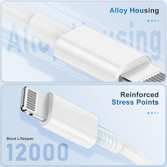 3 Pack Apple MFi Certified Lightning Charging Cable 6FT 2.4A Fast Charger for iPhone 14 13 12 11 iPad