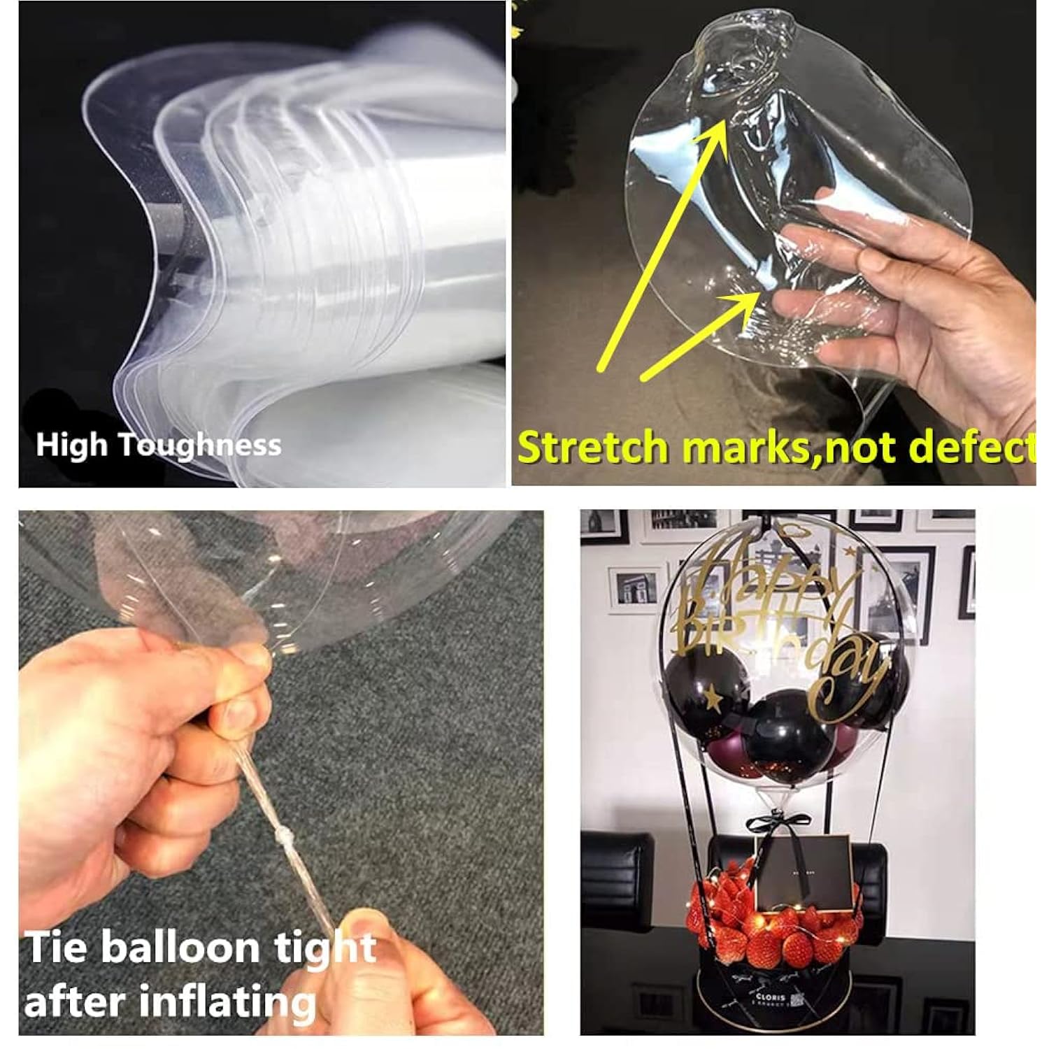 15pcs 20" Clear Pre-Stretched Bobo Balloons for Christmas & New Year Décor