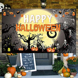 Happy Halloween Fabric Banner Poster Backdrop Pumpkin Ghouls Bat Spider Moon Decor